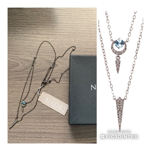 Nadri Gwen Spike Crystal Necklace Blue Gunmetal NWT Dagger - Picture 1 of 13